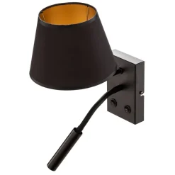 Væglampe Soho, konisk, læselampe sort/guld