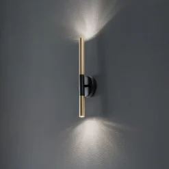 Væglampe Sopel Lux, 2 lyskilder, sort/guld, højde 38 cm