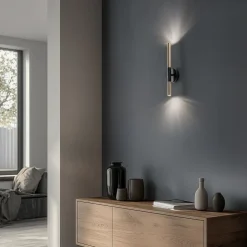 Væglampe Sopel Lux, 2 lyskilder, sort/guld, højde 38 cm