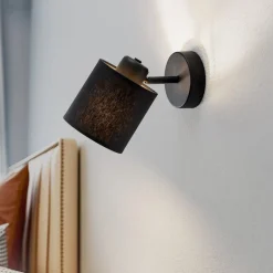 Væglampe Suerte, sort / guld, 1 lyskilde, tekstil, stål