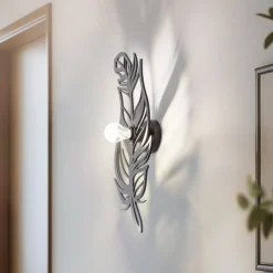 Væglampe W-030, sort, fjederdesign, MDF-træ, laserskåret