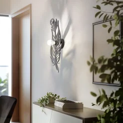 Væglampe W-030, sort, fjederdesign, MDF-træ, laserskåret