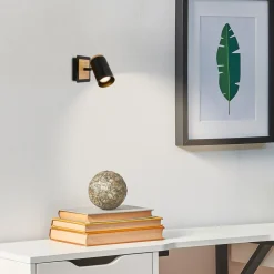 Vægspot Duta, udhæng 16 cm, sort/træfarvet, træ