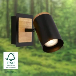 Vægspot Duta, udhæng 16 cm, sort/træfarvet, træ