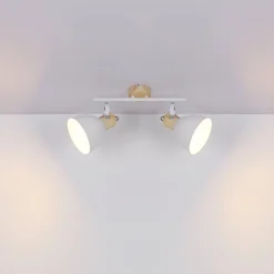 Wiho loftlampe af metal, hvid/trælook, 2 lyskilder