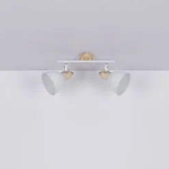Wiho loftlampe af metal, hvid/trælook, 2 lyskilder