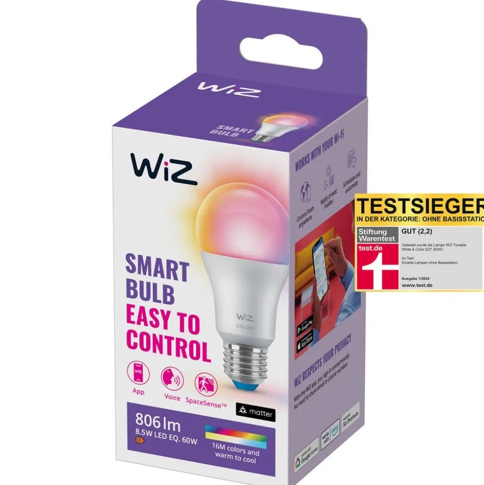 WiZ A60 LED-pære mat WiFi E27 8,5W RGBW