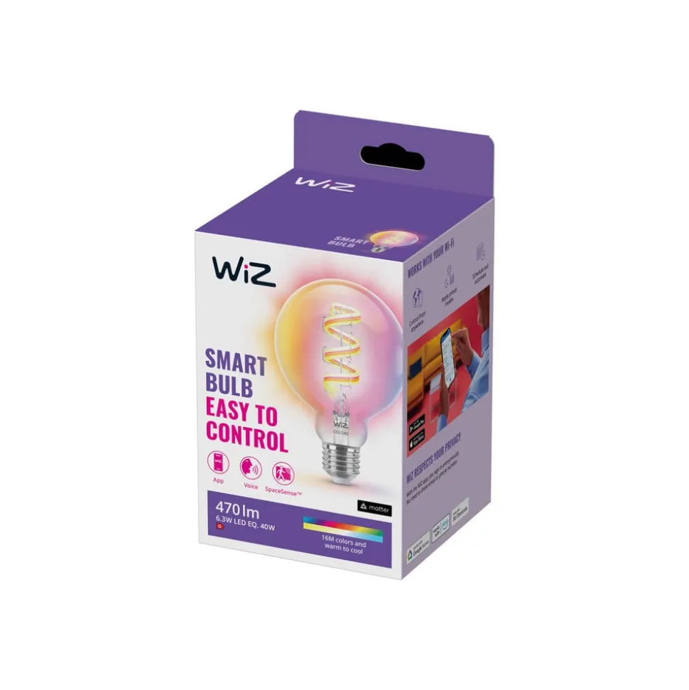 WiZ G95 LED-filamentpære globe WiFi E27 6,3 W RGBW
