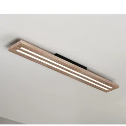 Woody LED-loftlampe, længde 80 cm, eg/sort, 3.000 K