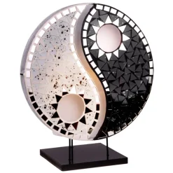 Ying Yang bordlampe, mosaikspejlsten, sort