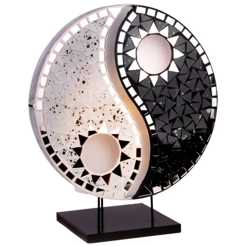 Ying Yang bordlampe, mosaikspejlsten, sort